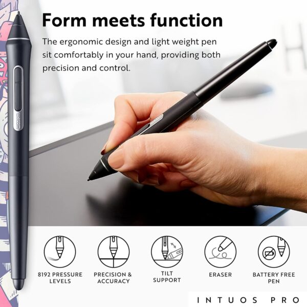 Wacom Intuos Pro Medium Bluetooth Graphics Drawing Tablet, 8 Customizable ExpressKeys, 8192 Pressure Sensitive Pro Pen 2 Included, Compatible with Mac OS and Windows,Black - Image 4