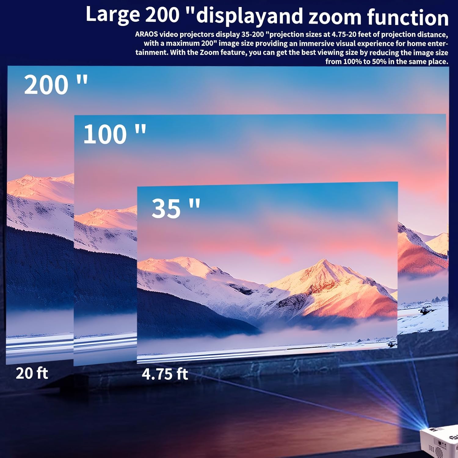 Smart HD Projector with 5G WIFI and Bluetooth, Netflix/Amazn Prime Video Certified, Dolby Audio, Outdoor Projector, 200-inch Zoom Home Theater Projector, Compatible with TV Stick, iOS, Android - Image 3