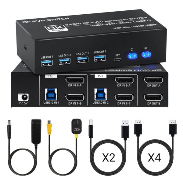 8K@60Hz KVM Switch 2 Monitors 2 Computers 4K@120Hz USB 3.0 Dual Monitor KVM for 2 PC Share 2 Monitor and 1 Set of Keyboard Mouse Printer (Dual Monitor DP DP) - Image 8
