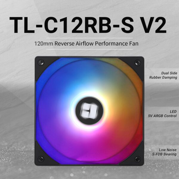 Thermalright TL-C12RB-S V2 CPU Fan Case Cooler PWM Fan, 4pin PWM Connector Computer Fan with ARGB Aperture, 1500RPM Speed PC Cooling Reverse Fan(120mm,Black) - Image 2