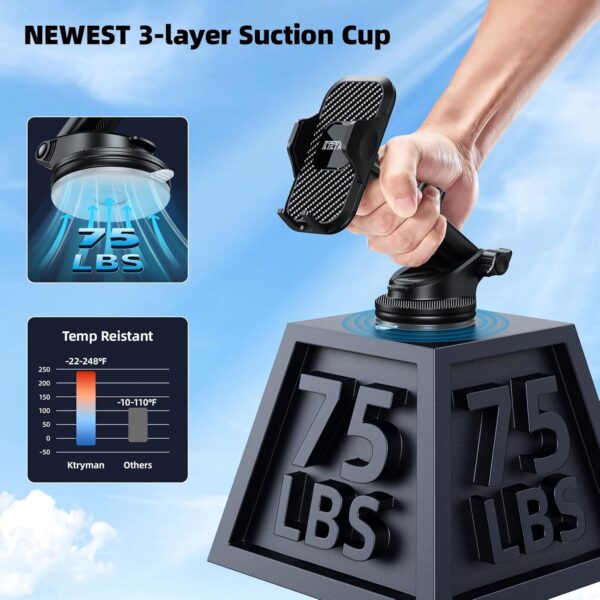 Universal Car Phone Holder Mount for Your Car Windshield Dashboard Air Vent, Car Mount Cell Phone Holder Desk Stand with Suction Cup Base and Telescopic Arm for iPhone Smartphones Cellphone - Image 4