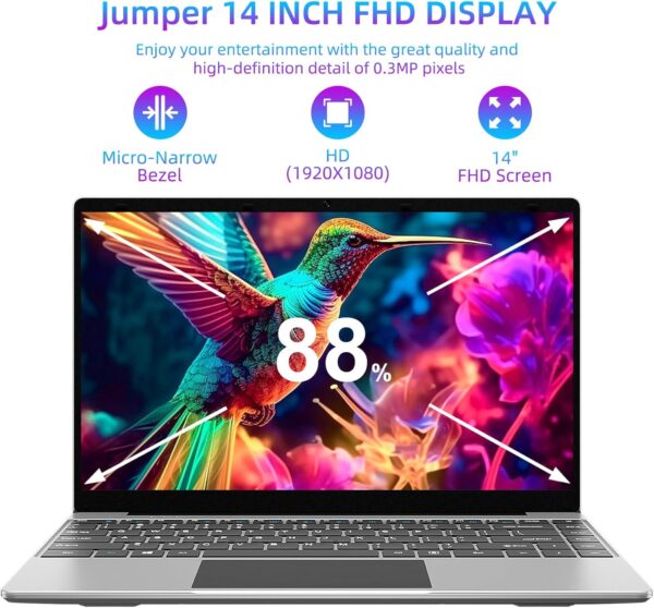 jumper Laptop, 12GB LPDDR4 256GB SSD, Laptop Computer with FHD 1920x1080 Display, Quad Core Celeron CPU, 35.52WH Battery, 2.4G+5G WiFi, BT4.0, 2 Speakers，Portable Laptops 14 Inch. - Image 4