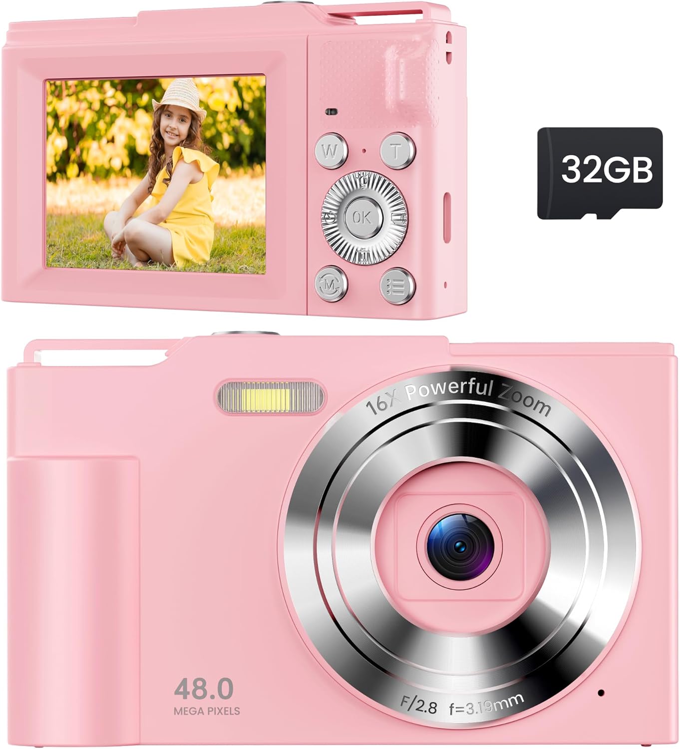 Digital Camera for Kids: FHD 1080P Camera - Video Cameras for Teens - 16X Zoom Shoot Camera for Girls - Compact Camera with 32GB TF Card for Photography - Anti Shake Mini Camera for Vlogging Pink