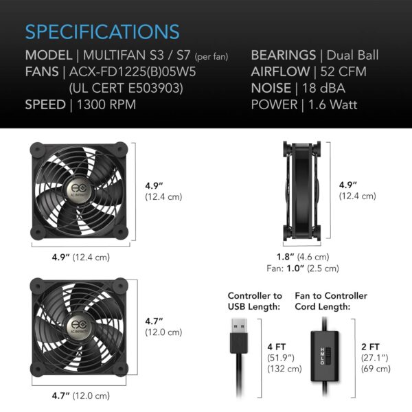 AC Infinity MULTIFAN S3, Quiet 120mm USB Fan, UL-Certified for Receiver DVR PlayStation Xbox Computer Cabinet Cooling - Image 6