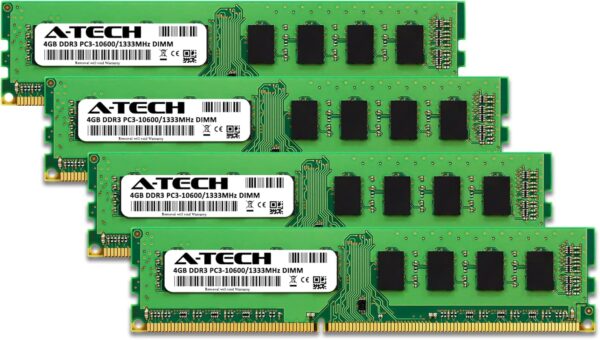 A-Tech RAM 16GB Kit (4x4GB) DDR3 1333 MHz PC3-10600 DIMM - Desktop Computer Memory - CL9 240-Pin UDIMM Non-ECC Unbuffered Upgrade Modules - Image 2