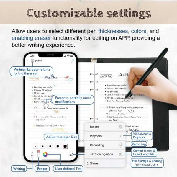 3in1 Digital Smart Pen, Smartpen Writing Set-Smart pens for Note Taking, Real-time Digital Synchronization Compatible for iOS and Android Smartphone, Smart Pen and Notebook and Writing pad - Image 7