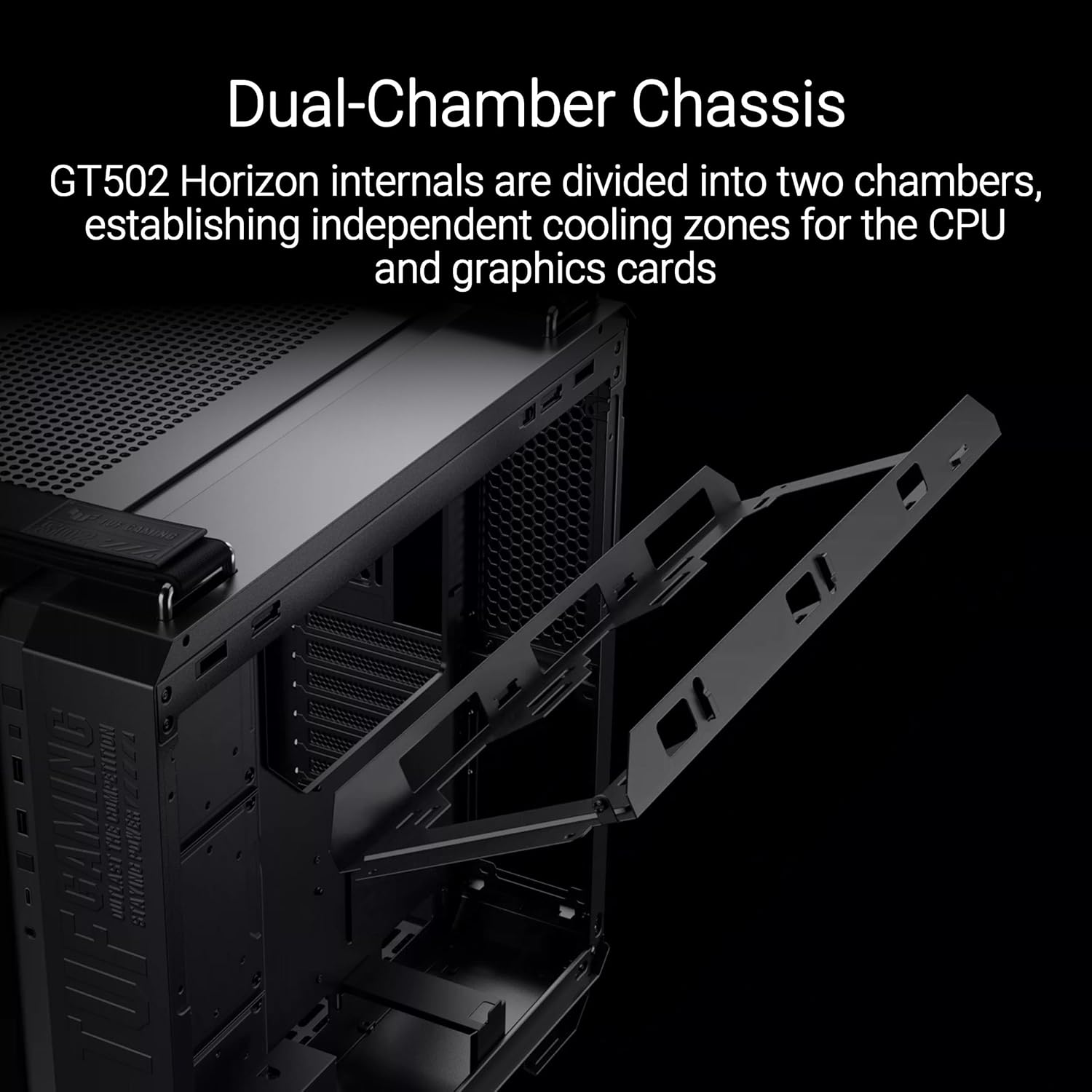 ASUS TUF Gaming GT502 Horizon ATX Mid-Tower Gaming Case (Boundless Panoramic Design, Dual-Chamber, Independent CPU and GPU Cooling Zones, Tool-Free Side Panels, USB 10 Gbps Type-C® Front Panel) - Image 2