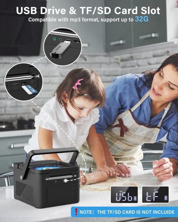 Boombox Cassette CD Player Bluetooth5.1 with 5000mAh Battery,5W Dual Stereo Speakers,Rechargeable CD Player with FM Radio,Remote Control,Tape Recording,3.5mm Earphone Jack,AUX/Micro SD/USB for Home - Image 7