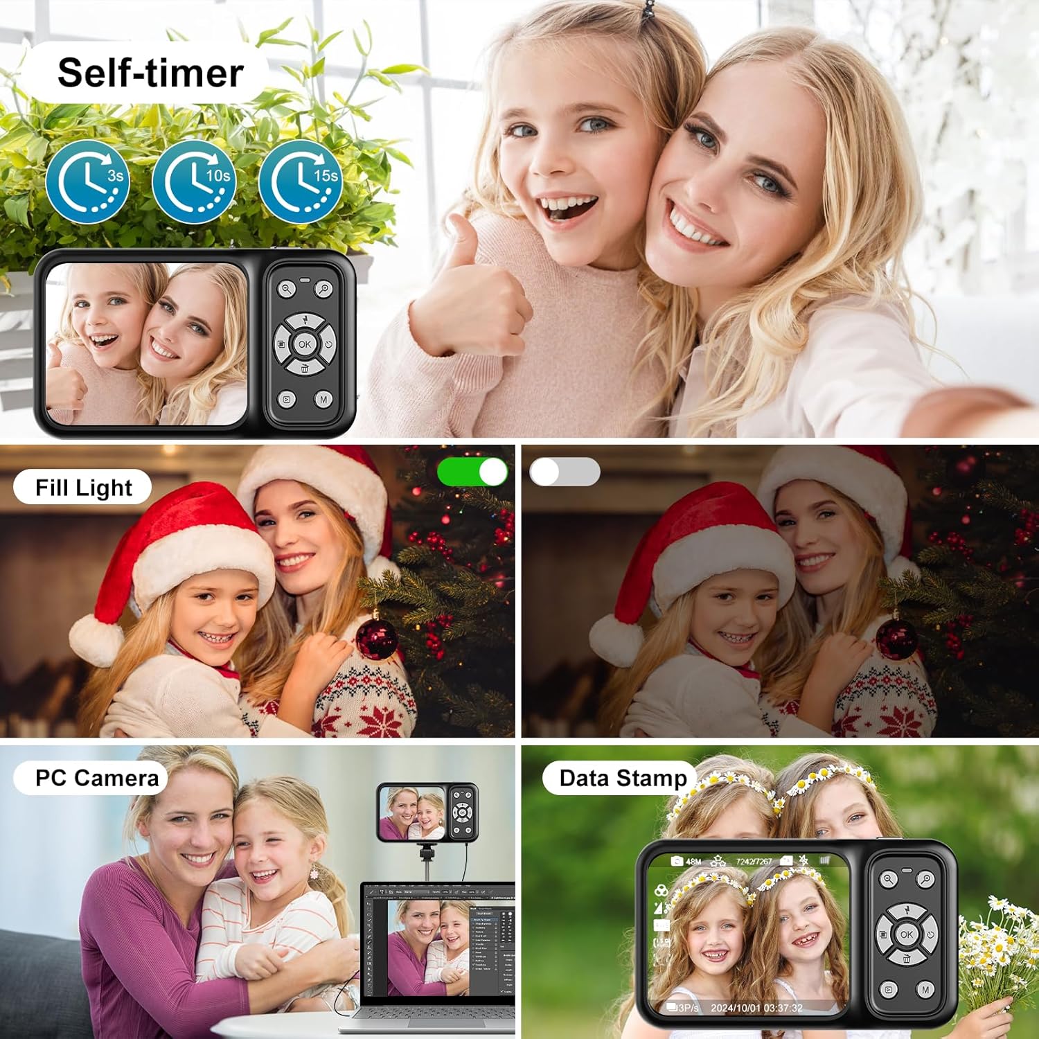 Digital Camera, 4K 64MP Dual Screens Camera, 18X Zoom, Point and Shoot Digital Camera with 64GB TF Card & 2 Batteries, Portable Rechargeable Small Camera for Kids Teens Adult, Black - Image 6