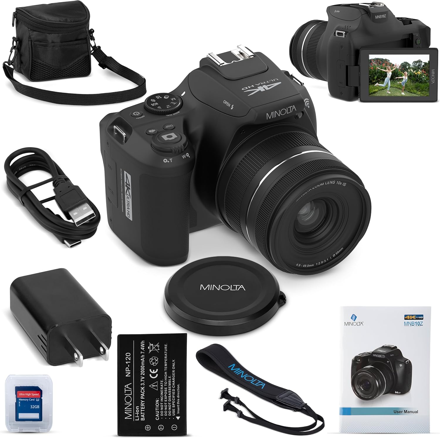 Minolta 64 Mega Pixels Auto Focus Digital Camera with 10x Optical Zoom, 4K Ultra HD Video and Macro Shooting