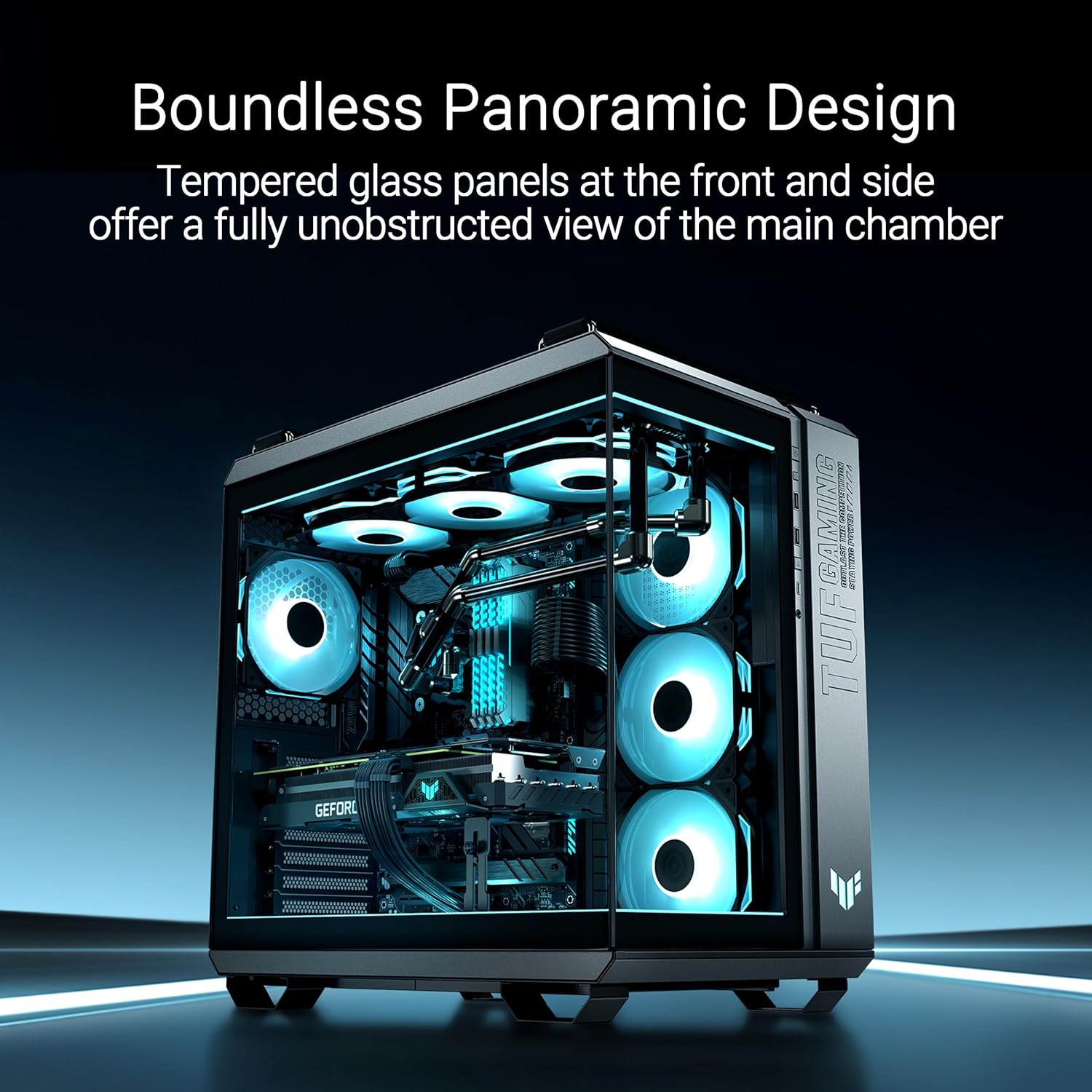 ASUS TUF Gaming GT502 Horizon ATX Mid-Tower Gaming Case (Boundless Panoramic Design, Dual-Chamber, Independent CPU and GPU Cooling Zones, Tool-Free Side Panels, USB 10 Gbps Type-C® Front Panel) - Image 3