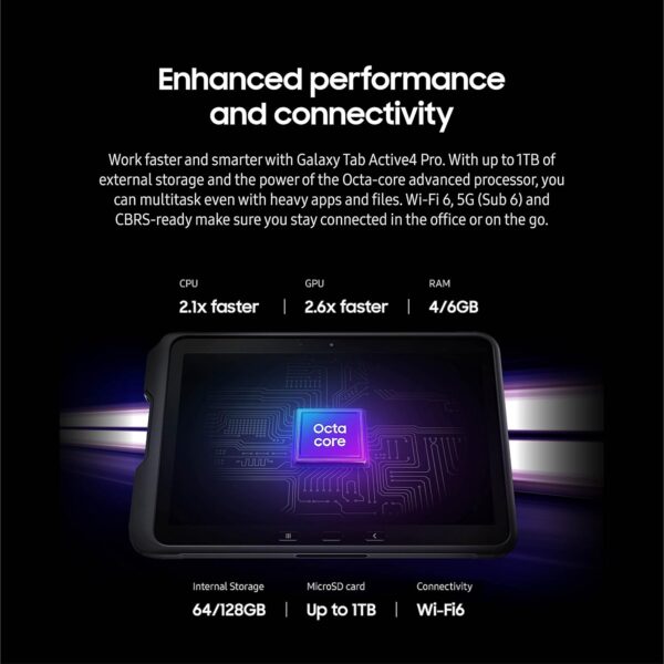 SAMSUNG Galaxy Tab Active4 Pro 10.1” 64GB Wi-Fi Android Work Tablet, LTE Unlocked, 4GB RAM, Rugged Design, Sensitive Touchscreen, Long-Battery Life-for Workers, SM-T630NZKAN20, Black - Image 7