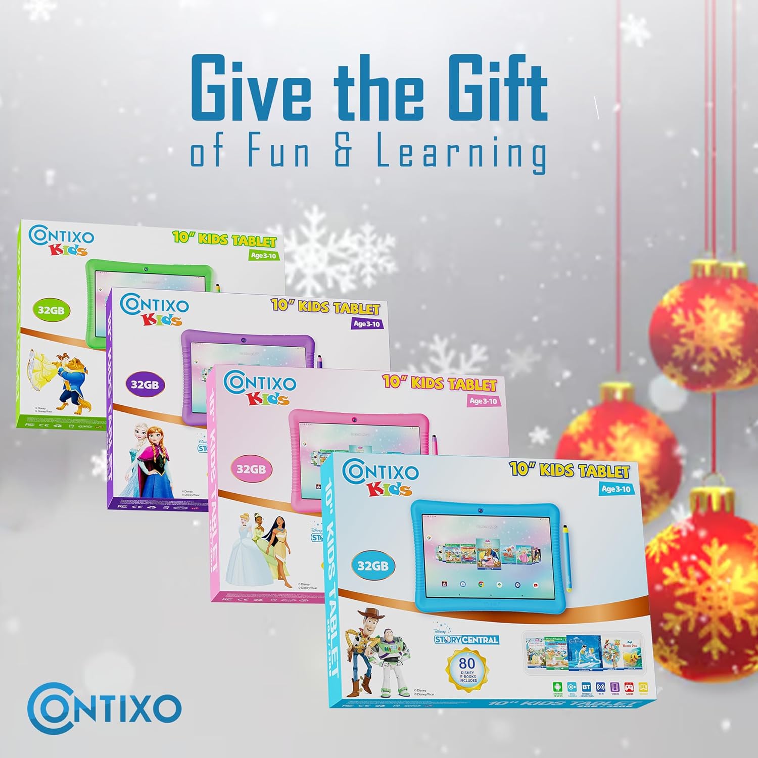 Contixo 10" Android Kids Tablet 32GB, Includes 80+ Disney Storybooks & Stickers, Parental Controls, Kid-Proof Case with Kickstand & Stylus, (2024 Model) - Blue - Image 9