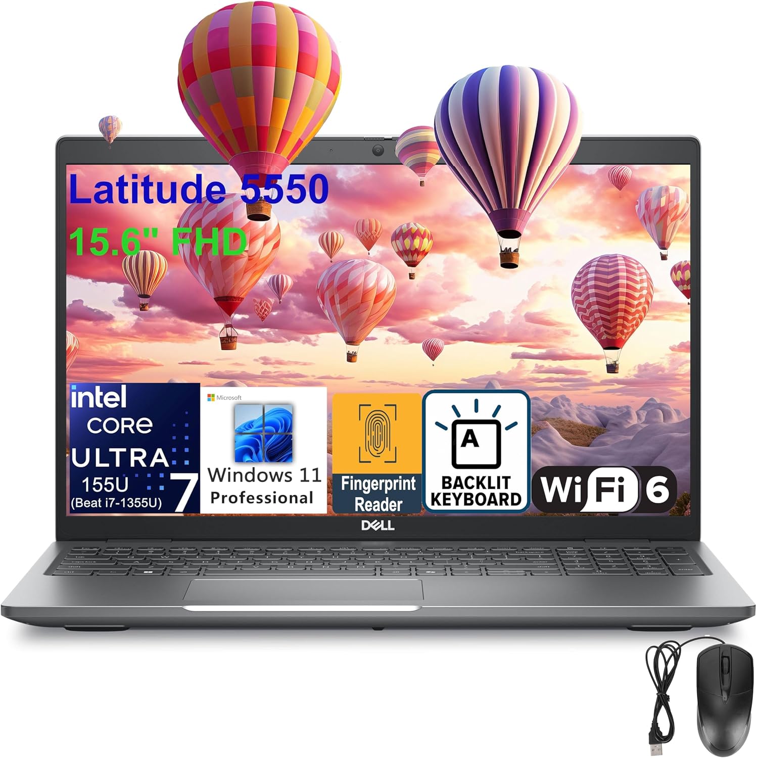 Dell Latitude 15 5000 5550 15.6" FHD Business Laptop Computer, Intel Ultra 7 155U (Beat i7-1355U), 16GB DDR5 RAM, 512GB SSD, WiFi 6, Bluetooth 5.3, Backlit Keyboard, Fingerprint Reader, Windows 11 Pro