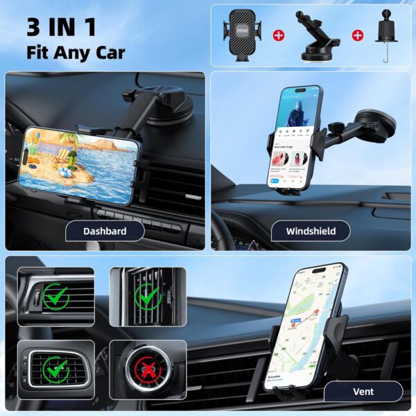 Universal Car Phone Holder Mount for Your Car Windshield Dashboard Air Vent, Car Mount Cell Phone Holder Desk Stand with Suction Cup Base and Telescopic Arm for iPhone Smartphones Cellphone - Image 2