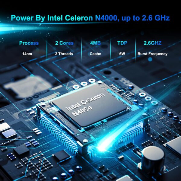 Laptop Computer, 14.1" Dual-Core Cerelon N4000 6GB RAM 128GB SSD Portable Laptop, 1366x768 IPS Display Fanless Design Laptop, WiFi 2.4/5G, Bluetooth 5.0, USB 3.0, Mini HDMI, Include USB-C Hub - Image 6
