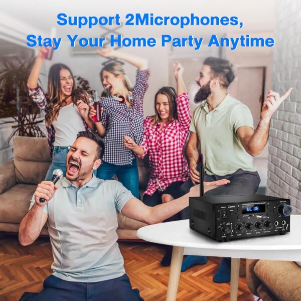 Amplifier Home Audio, HiFi Mini Amp Home Theater with 2-Channel, Bluetooth 5.0, Max 400Wx2 RMS 60Wx2 Car Speaker Receiver with Echo/MIC/USB/SD/AUX/FM for Home, Car, Karaoke - Image 7