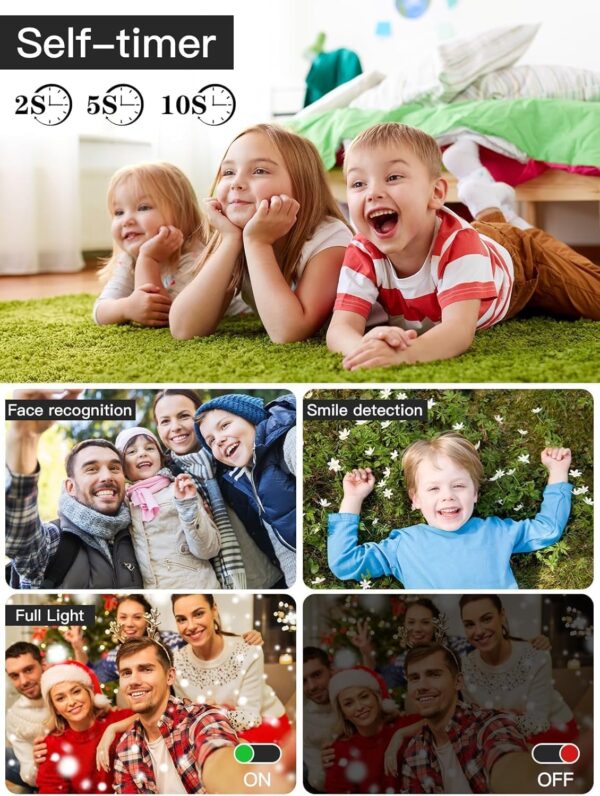 Upgrade Digital Camera, 56MP FHD 1080P Camera for Kids with 16x Zoom Anti Shake, Kid Camera with 32GB TF Card, Two Batteries, Lanyard, Compact Small Camera for Kids Boys Girls（Black） - Image 6