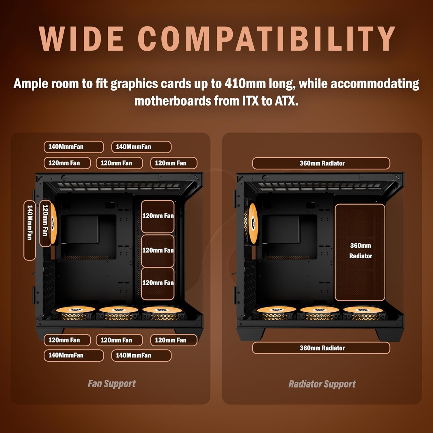 PC CASE ATX 9 PWM ARGB Fans Pre-Installed, Mid-Tower Gaming PC Case, Panoramic Tempered Glass Computer Case with Type-C,360mm Radiator Support (H9) - Image 8