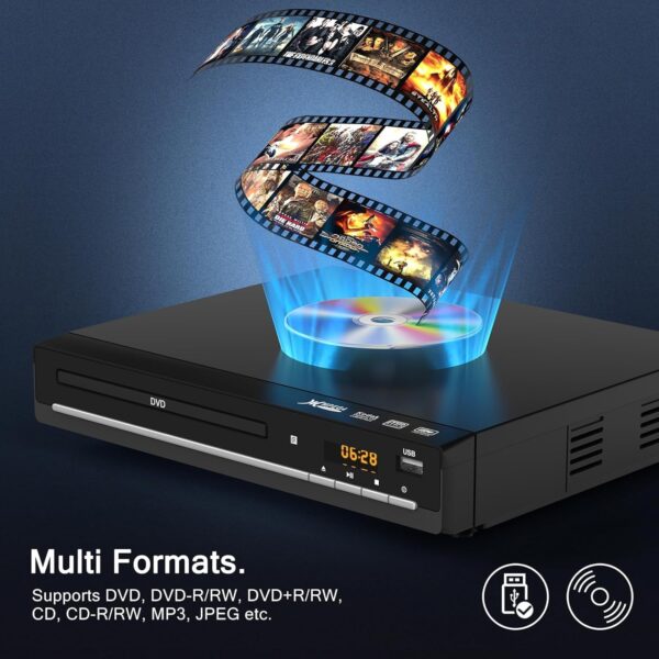DVD Players for TV with HDMI,Plays All Regions and Formats,CD Player for Home,Support 1080P Video/CD/DVD/VCD/JPEG/USB, Remote, HDMI and RCA Cables Included - Image 2