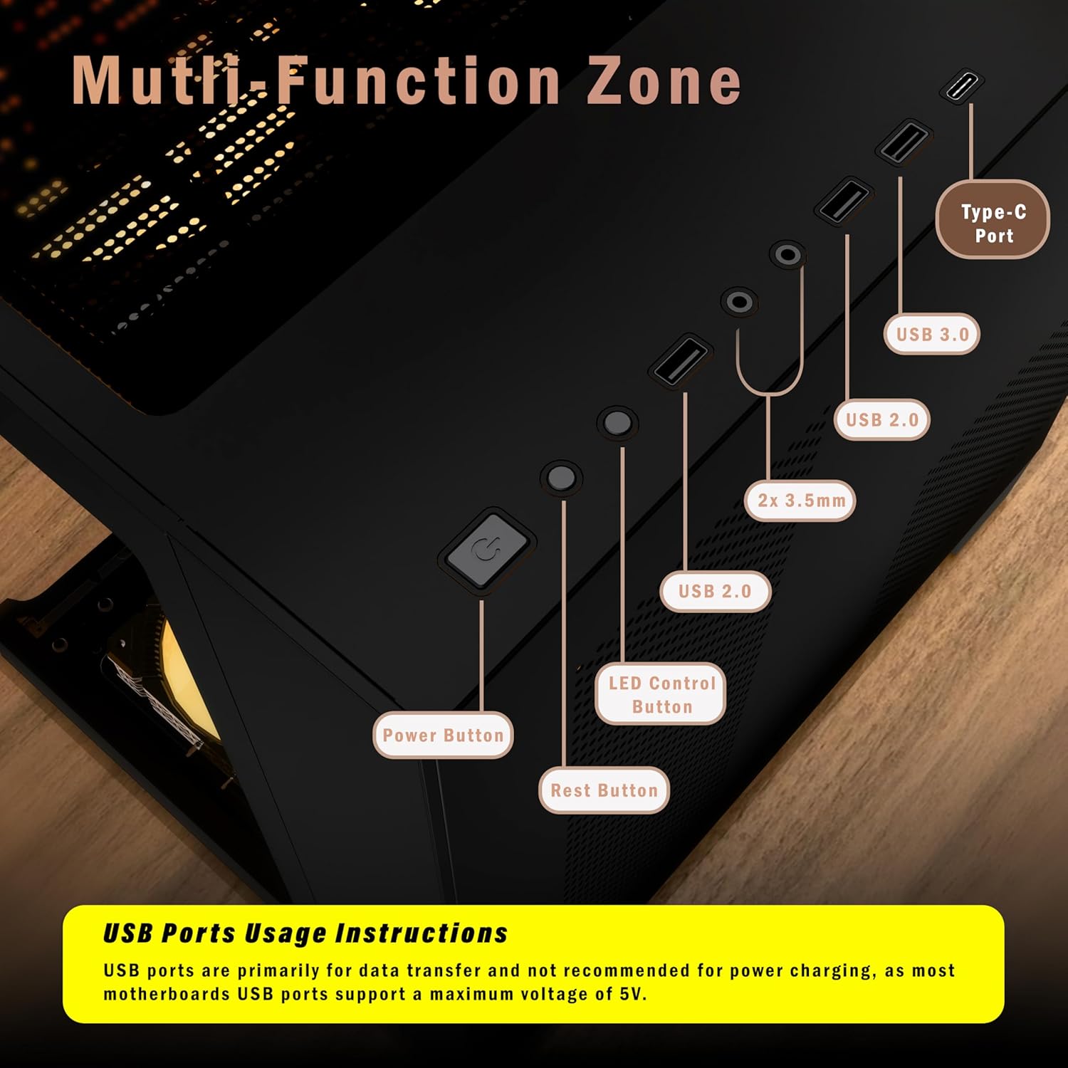 PC CASE ATX 9 PWM ARGB Fans Pre-Installed, Mid-Tower Gaming PC Case, Panoramic Tempered Glass Computer Case with Type-C,360mm Radiator Support (H9) - Image 4