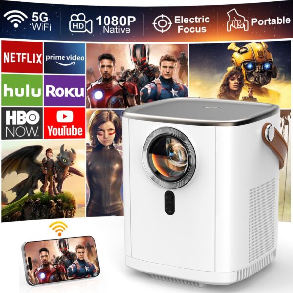 [Electric Focus] Native 1080P 5G WiFi Bluetooth Projector, Bolumin Portable Outdoor Movie Projector, 12000 LM Full HD Video Projector for Home Theater, Compatible with iOS/Android/TV Stick/HDMI/USB