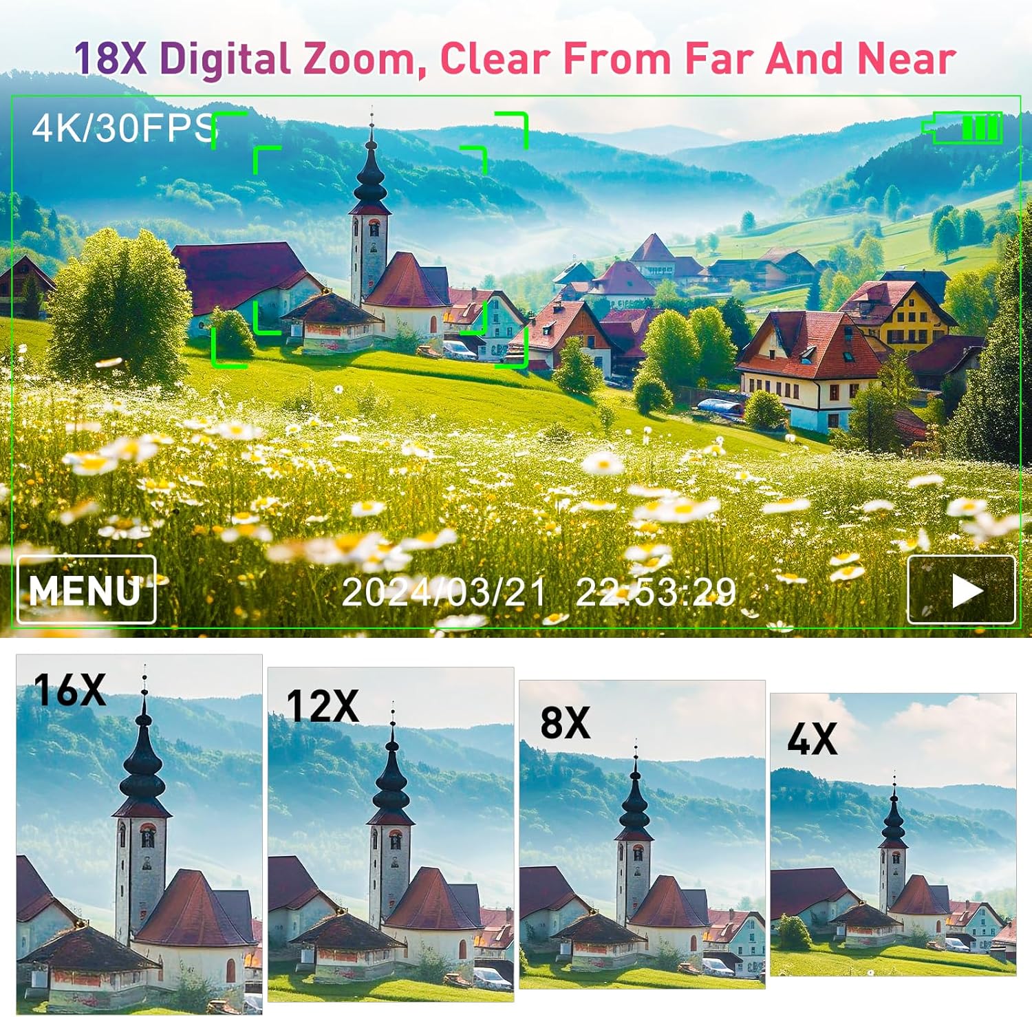 4K Digital Camera for Photography, WiFi Autofocus 64MP Vlogging Camera for YouTube with Super Wide-Angle & Macro Lens, 3" 180° Flip Screen, Video Compact Travel Camera for Beginner, Black - Image 5