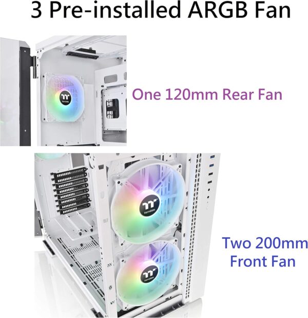 Thermaltake View 51 Snow Motherboard Sync ARGB E-ATX Full Tower Gaming Computer Case with 2 200mm ARGB 5V Motherboard Sync RGB Fans + 140mm Black Rear Fan Pre-Installed CA-1Q6-00M6WN-00, White - Image 10