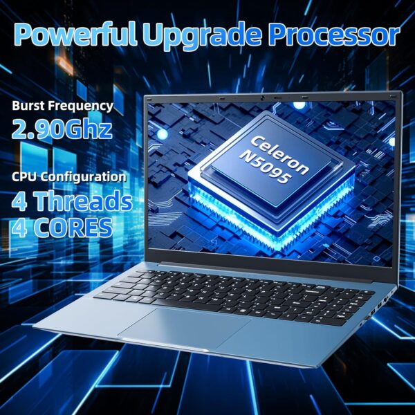 15.6 Inch Laptops, Windows 11 Laptop with 36GB RAM 128GB EMMC 2048GB SSD, Celeron N5095 Quad-Core, WiFi 6, 180° Open Angle, HDMI, Type-C, 7000mAh Battery, USB 3.2 * 3, Portable Notebook - Image 3