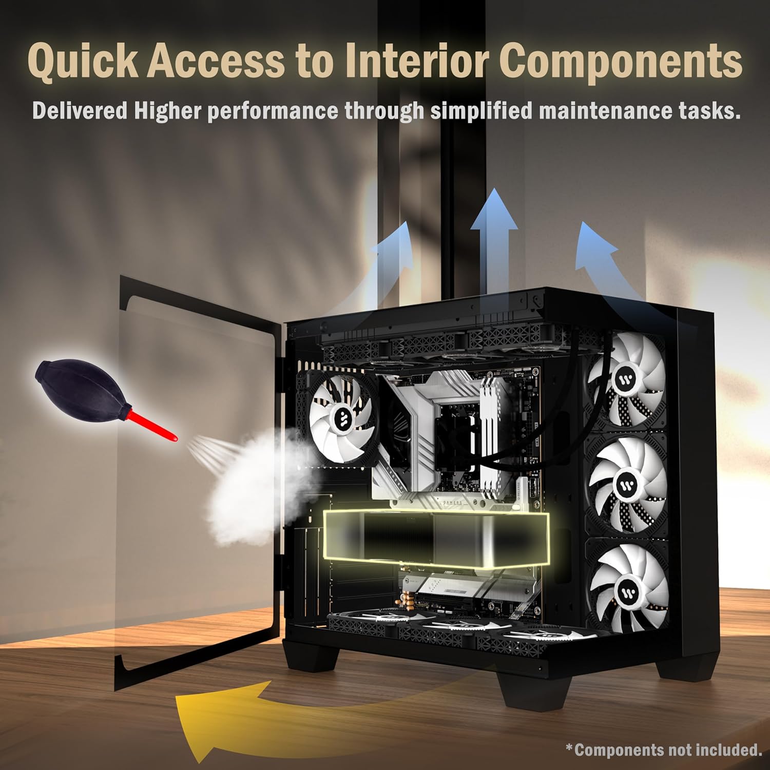 PC CASE ATX 9 PWM ARGB Fans Pre-Installed, Mid-Tower Gaming PC Case, Panoramic Tempered Glass Computer Case with Type-C,360mm Radiator Support (H9) - Image 3