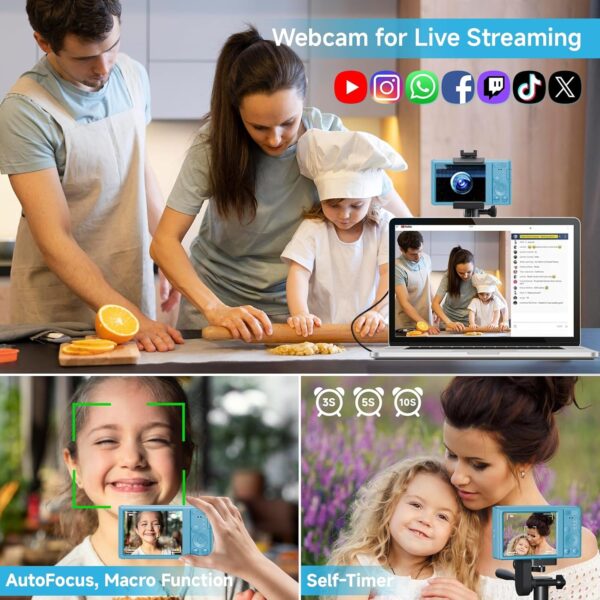 Digital Camera for Teens, FHD 4K 44MP Digital Camera Blue Autofocus with 64GB SD Card 16X Zoom, Cameras for Photography Compact Point and Shoot Camera for Teen Boy Girl Kids Camera Beginner - Image 5