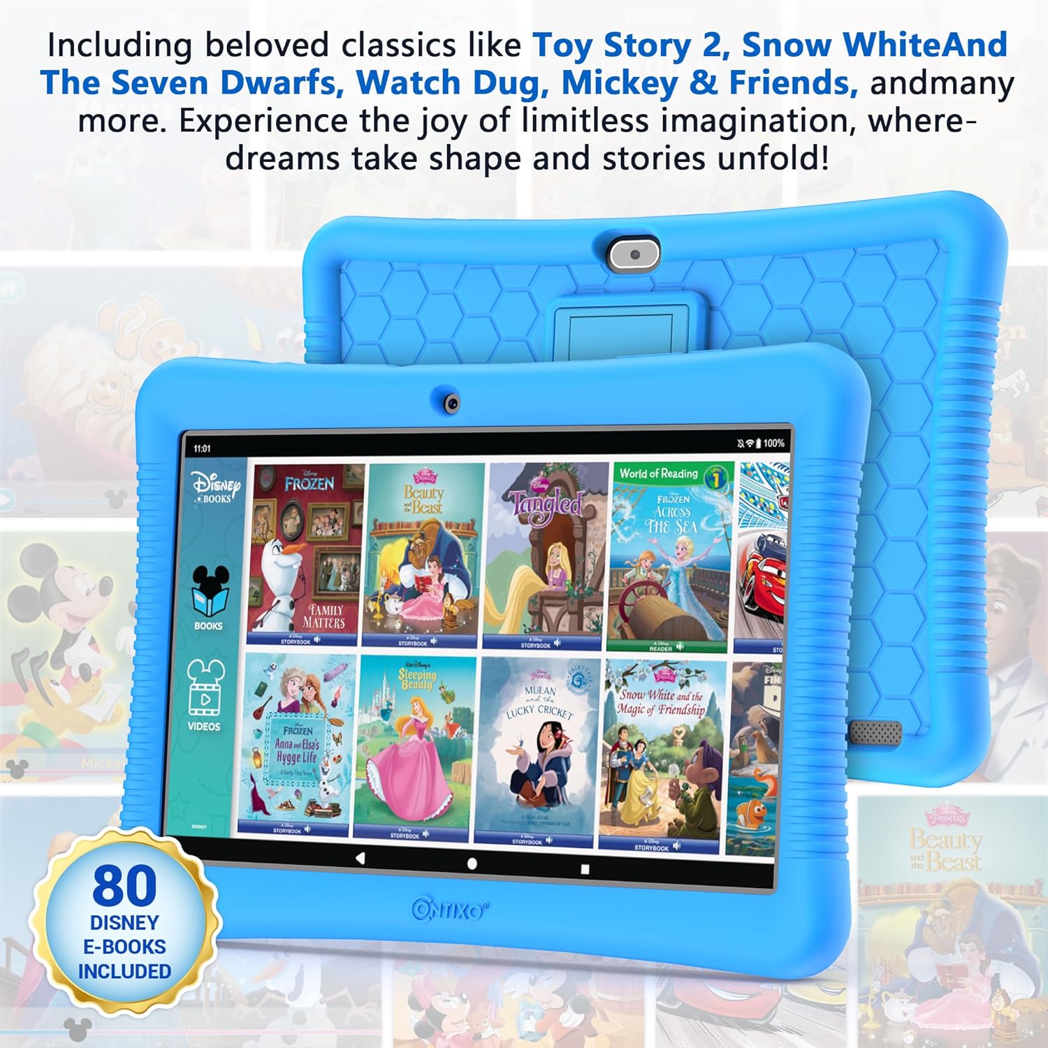 Contixo 10" Android Kids Tablet 32GB, Includes 80+ Disney Storybooks & Stickers, Parental Controls, Kid-Proof Case with Kickstand & Stylus, (2024 Model) - Blue - Image 2