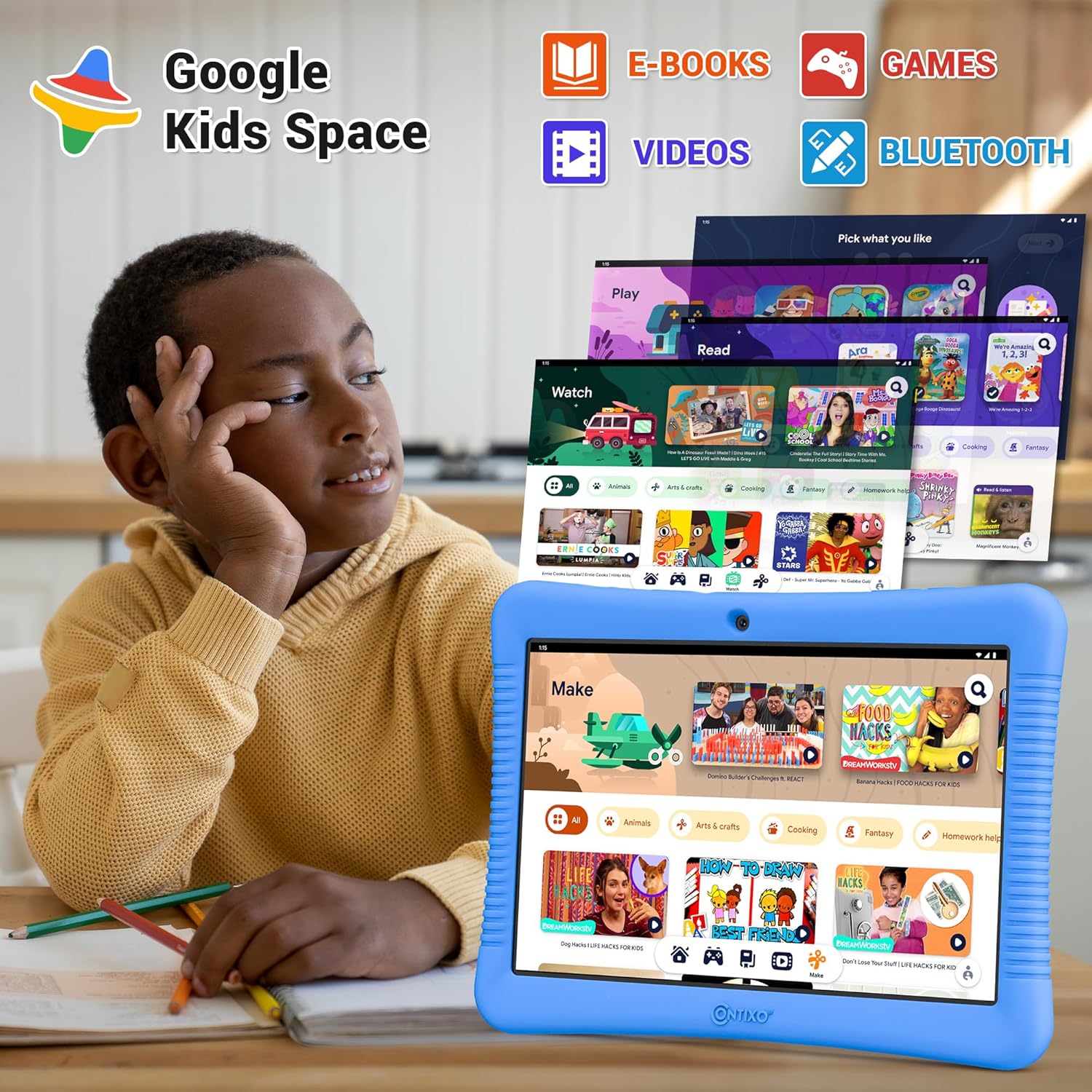 Contixo 10" Android Kids Tablet 32GB, Includes 80+ Disney Storybooks & Stickers, Parental Controls, Kid-Proof Case with Kickstand & Stylus, (2024 Model) - Blue - Image 3