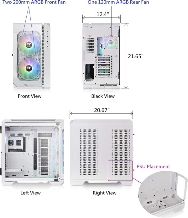 Thermaltake View 51 Snow Motherboard Sync ARGB E-ATX Full Tower Gaming Computer Case with 2 200mm ARGB 5V Motherboard Sync RGB Fans + 140mm Black Rear Fan Pre-Installed CA-1Q6-00M6WN-00, White - Image 2