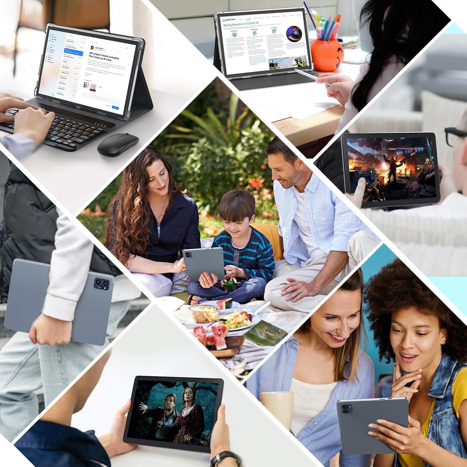 Android Tablet with Keyboard, 10 inch Android 14 Tablet, 12GB RAM+128 Storage(Expand to 1TB), Octa-Core, 2K 1920x 1200 Display, 13MP Dual Camera, 7000mAh, 5G/2.4G WiFi,GPS,Bluetooth 5.0 (Black) - Image 7