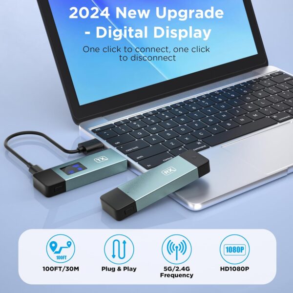 Wireless Hdmi Transmitter and Receiver, Wireless HD Extender Plug & Play Portable 2.4G/5G with LED Screen Wireless Hdmi Kit for Streaming Video and Audio to Monitor from Laptop/Pc/Tv Box/Projector - Image 2