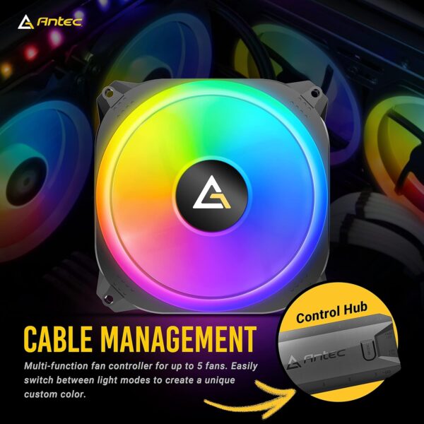 Antec RGB Fans, PC Fans 120mm RGB Fans, 5V-3PIN Addressable RGB Fans, Motherboard SYNC with 5V-3PIN, 120mm Fan 3 Packs with Controller, Prizm Series RGB Fans - Image 3