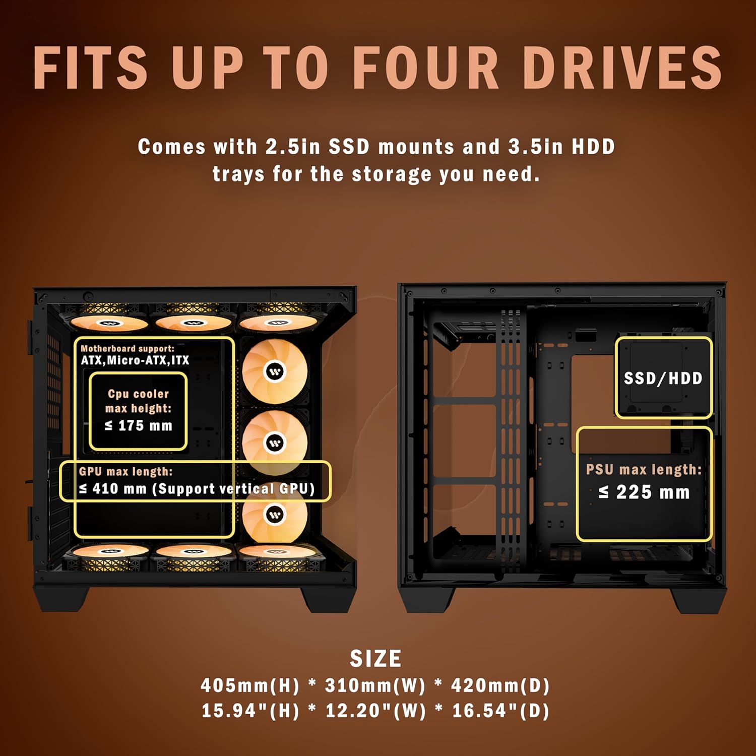 PC CASE ATX 9 PWM ARGB Fans Pre-Installed, Mid-Tower Gaming PC Case, Panoramic Tempered Glass Computer Case with Type-C,360mm Radiator Support (H9) - Image 9