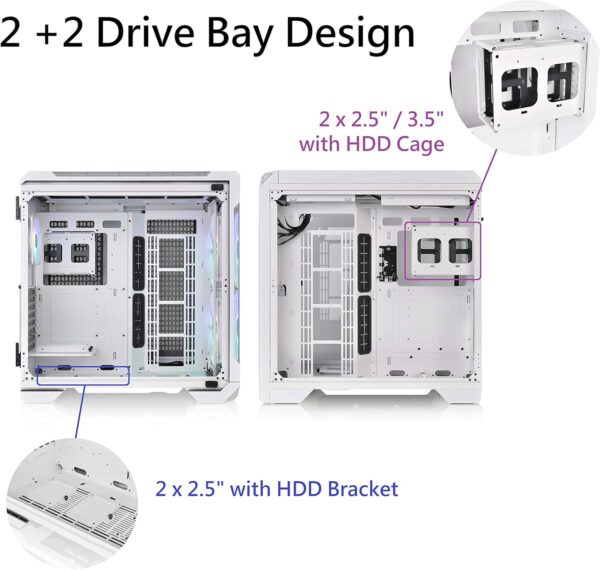 Thermaltake View 51 Snow Motherboard Sync ARGB E-ATX Full Tower Gaming Computer Case with 2 200mm ARGB 5V Motherboard Sync RGB Fans + 140mm Black Rear Fan Pre-Installed CA-1Q6-00M6WN-00, White - Image 9