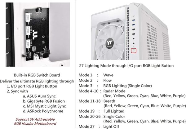 Thermaltake View 51 Snow Motherboard Sync ARGB E-ATX Full Tower Gaming Computer Case with 2 200mm ARGB 5V Motherboard Sync RGB Fans + 140mm Black Rear Fan Pre-Installed CA-1Q6-00M6WN-00, White - Image 3