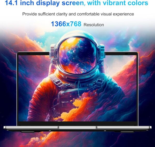 Laptop Computer, 14.1" Dual-Core Cerelon N4000 6GB RAM 128GB SSD Portable Laptop, 1366x768 IPS Display Fanless Design Laptop, WiFi 2.4/5G, Bluetooth 5.0, USB 3.0, Mini HDMI, Include USB-C Hub - Image 2