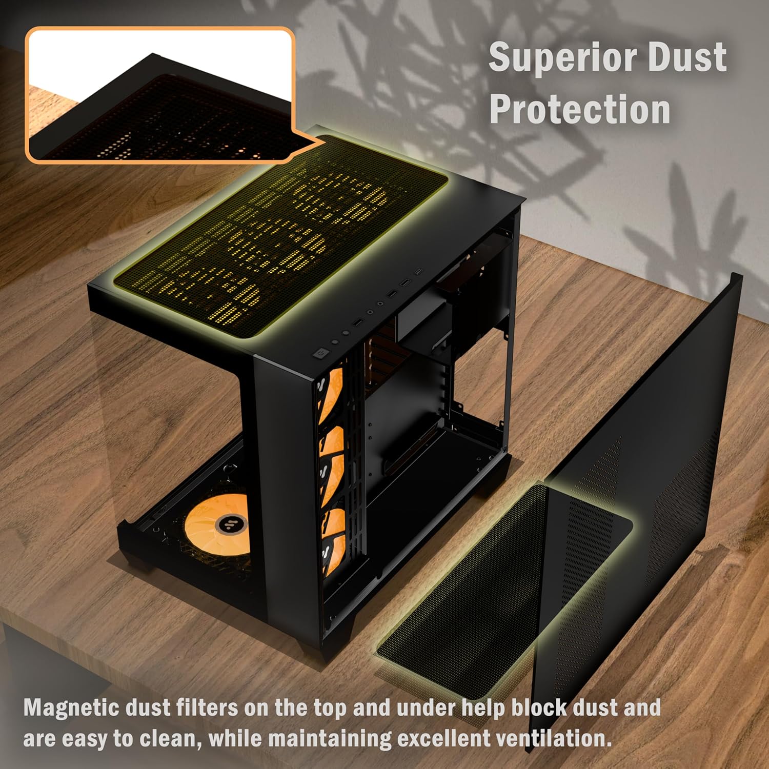 PC CASE ATX 9 PWM ARGB Fans Pre-Installed, Mid-Tower Gaming PC Case, Panoramic Tempered Glass Computer Case with Type-C,360mm Radiator Support (H9) - Image 6