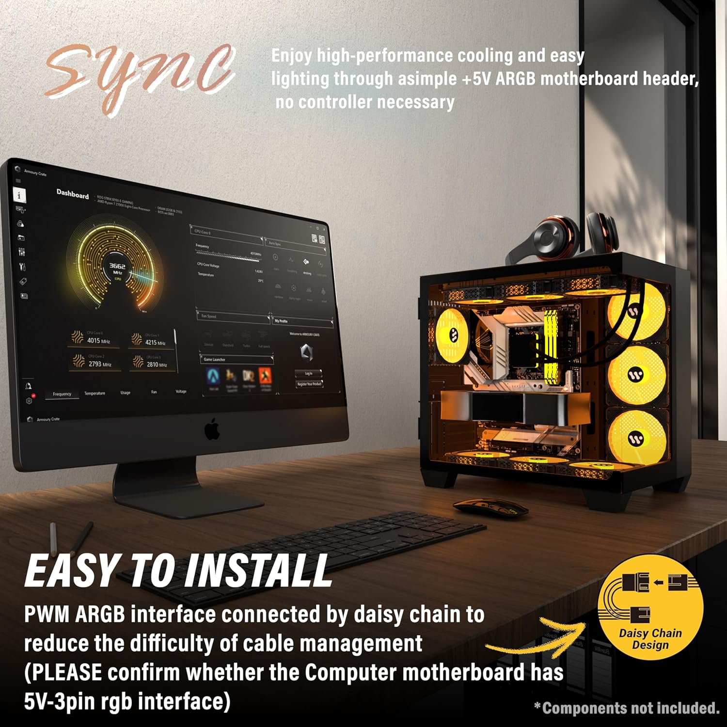 PC CASE ATX 9 PWM ARGB Fans Pre-Installed, Mid-Tower Gaming PC Case, Panoramic Tempered Glass Computer Case with Type-C,360mm Radiator Support (H9) - Image 2