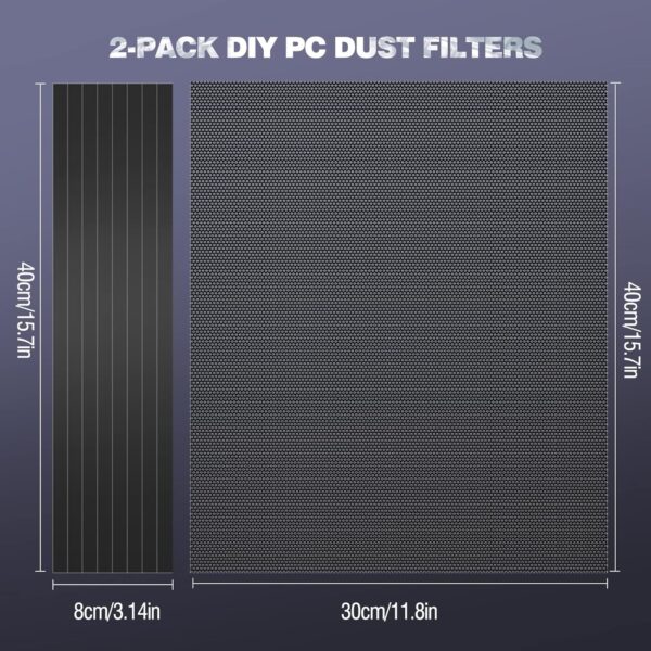 MoKo 400x300mm DIY PC Case Dust Mesh Filter, [2 Pack] PVC Dustproof Magnetic Dust Filter Cover, PC Mesh Grill with Magnetic Frame Strip Computer Cooler Fan Dust Filter for Computer PC Case, Black - Image 4