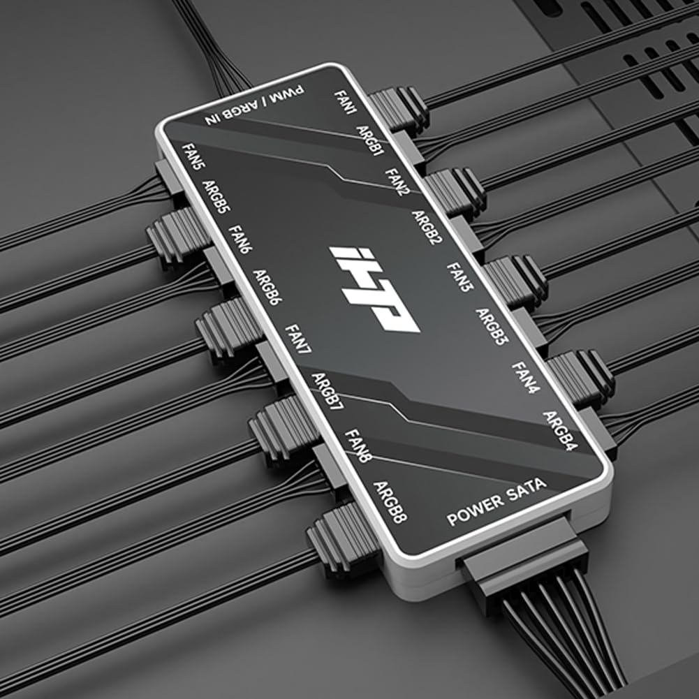 PC Fan Hub,5V3pin ARGB&12V4pin PWM 2in1 Total 16 Ports ARGB Fan Hub,SATA Power, Magnetic Base Greater Flexibility - Image 3