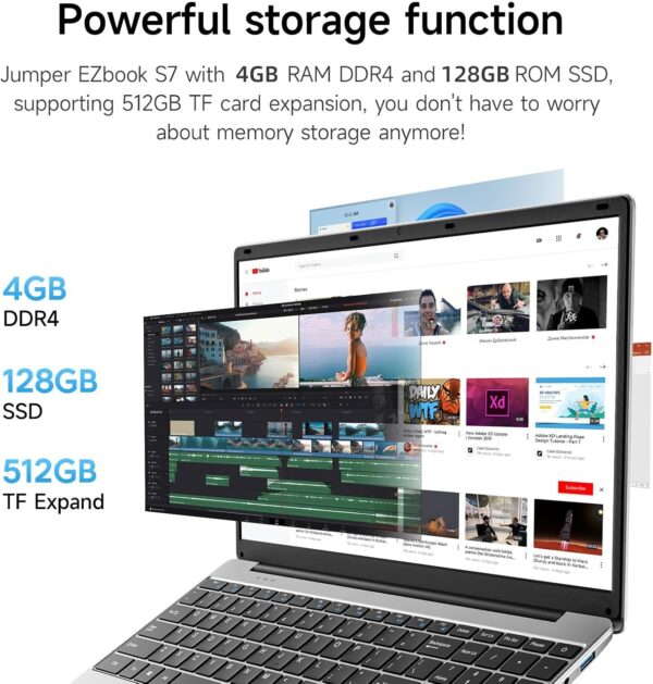 15.6 Inch Laptop with Office 365, 4GB RAM, 128GB Storage Expandable 1TB, 5205U Processor, HD Display, Windows 11 Laptops Computer, Wi-Fi 5, BT4.2, Numpad, Type-C, for Business and Students. - Image 4