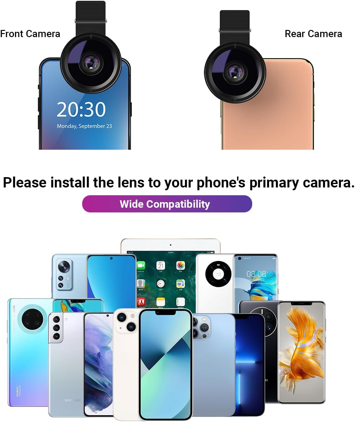 Apexel Phone Camera Lens, 2 in 1 Cell Phone Clip-on Lens Kit 0.45X Wide Angle Lens 140°+ 12.5X Macro Lens Clip-on iPhone Lens for iPhone Samsung and Most of Android Smartphone - Image 8