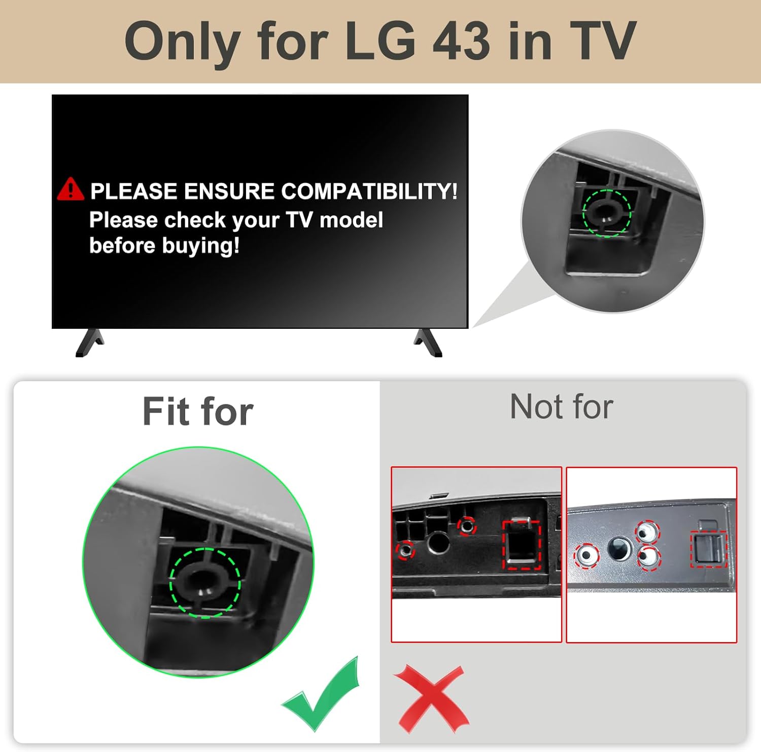 TV Legs for LG 43in TV UK Series,Compatible with LG TV Stand Replacement Base 43UK6200 43UK6090 43UK6200PUA 43UK6200PLA 43UK6090PUA 43UK6500PLA 43UK6500LLA 43UK6500MLA 43UK6500AUA with Screws - Image 2