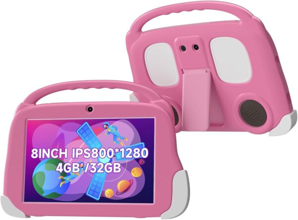 Kids Tablet, 8 inch Tablet, 4GB RAM 32GB ROM 512GB Expansion, Android 12 Kids BT, GMS, WiFi, Parental Control Mode, Beautiful Case Wear Resistant, Dual Camera, Education, Gaming.