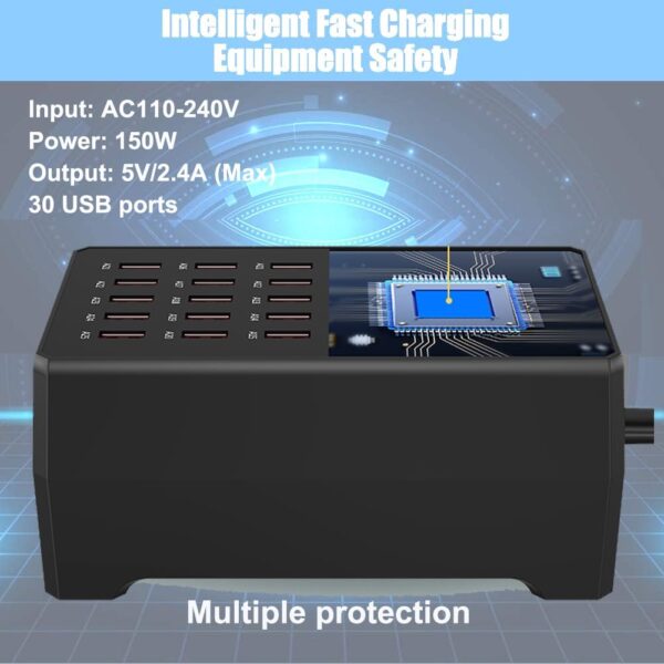 150W/30A,Multiple USB Charging Station，Compatible with Smartphones, Tablets, and Other USB Devices. (30 Port Charger Station-Black) - Image 4